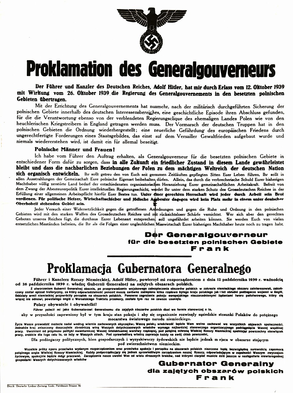 Zdjęcie ilustracyjne: General Government Poster 1939 - 1 (de+pl).jpg