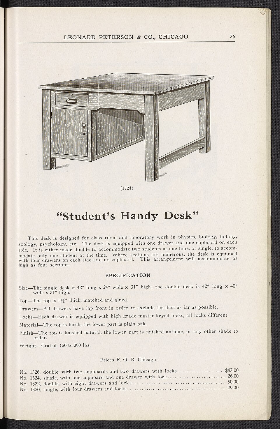 Zdjęcie ilustracyjne: Laboratory Wood Work - Physics, Biology, Chemistry, Physiography, Drawing Tables, Office Furniture, Domestic Science, Manual Training, Benches, etc. - DPLA - 7d0745eb708b361ae5a7f041eb66da7a (page 34).jpg