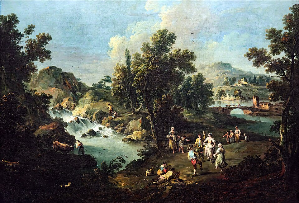 Zdjęcie ilustracyjne: (Venice) Landscape with a Stream and Peasants Dansing by Giuseppe Zais - Gallerie Accademia.jpg
