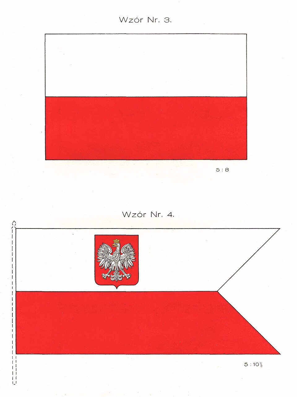 Zdjęcie ilustracyjne: Oficjalny wzór Flaga Państwowa i Bandera Wojenna Rzeczypospolitej Polskiej (1927).jpg