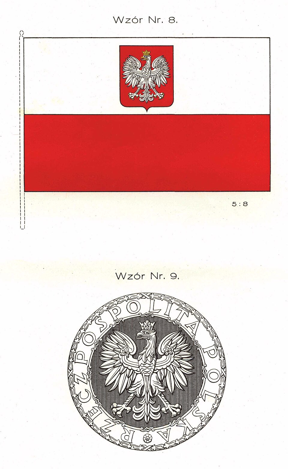 Zdjęcie ilustracyjne: Oficjalny wzór Flaga państwowa z godłem i Pieczęć Rzeczypospolitej Polskiej (1927).jpg