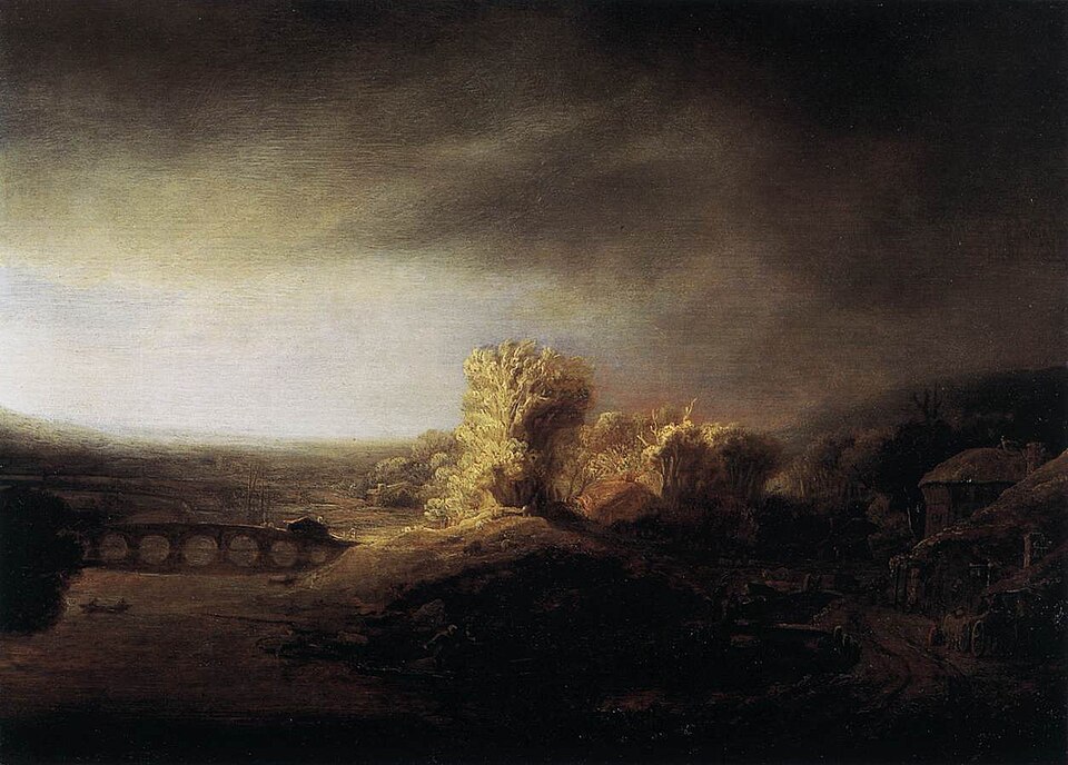 Zdjęcie ilustracyjne: Rembrandt - Landscape with a Long Arched Bridge - WGA19226.jpg