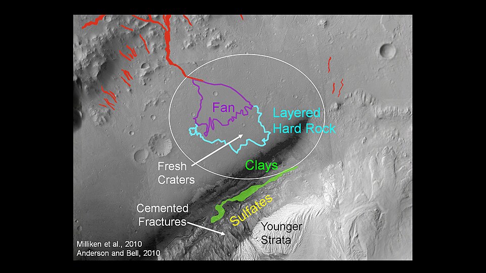 Zdjęcie ilustracyjne: Crater Gale Mars Science Laboratory landing site PIA14305 Grotzinger4-full.jpg