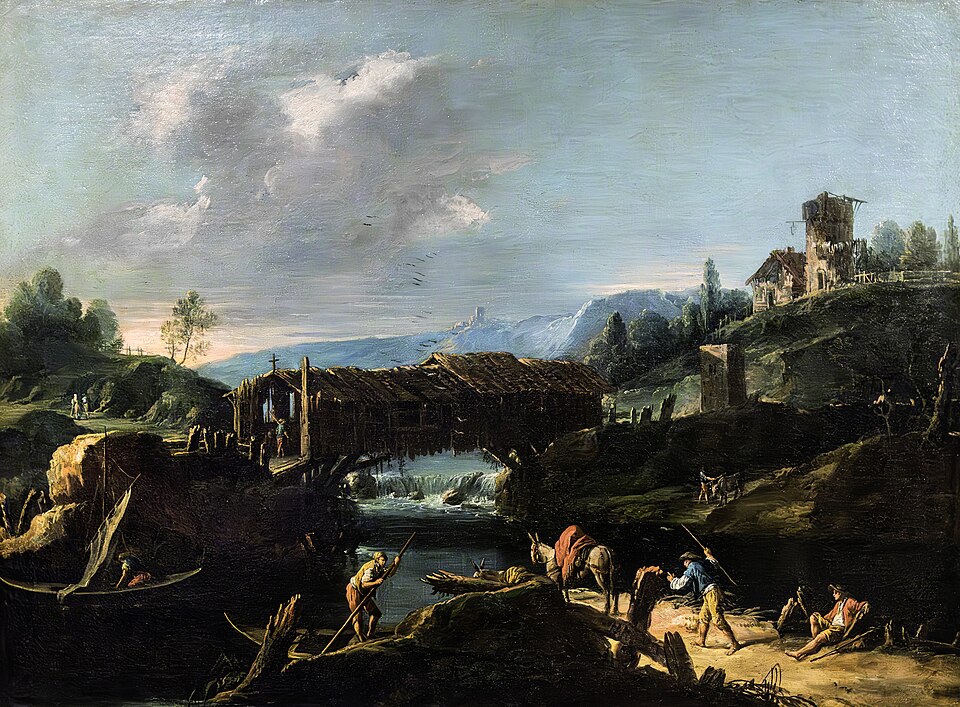 Zdjęcie ilustracyjne: (Venice) Landscape with wooden bridge by Antonio Diziani - Pinacoteca Egidio Martini.jpg