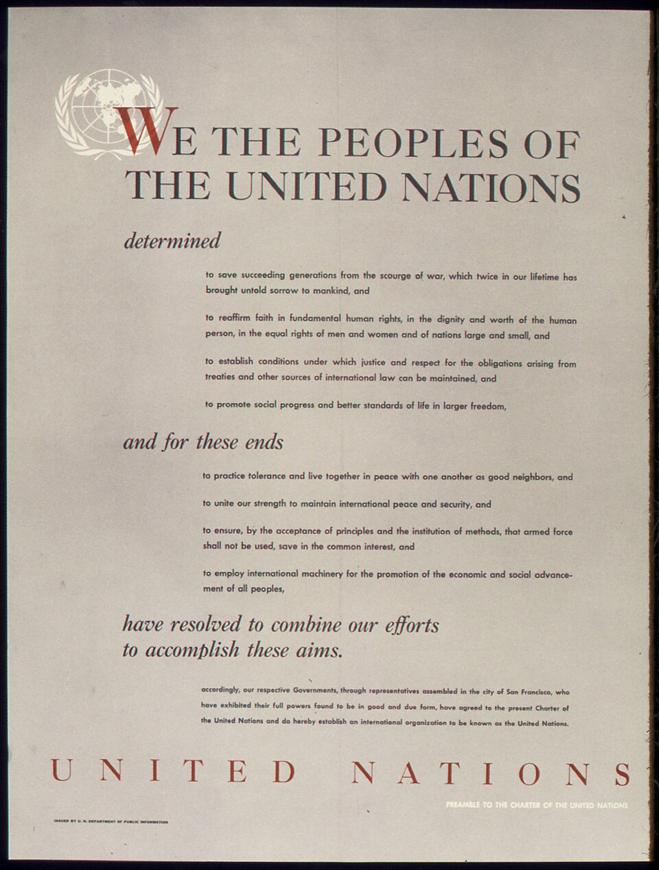 Zdjęcie ilustracyjne: UNITED NATIONS - PREAMBLE TO THE CHARTER OF THE UNITED NATIONS - NARA - 515901.jpg