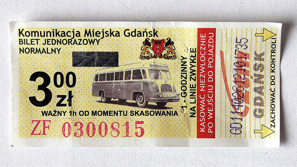 Zdjęcie ilustracyjne: Komunikacja Miejska Gdańsk - Bilet jednorazowy (ubt).JPG