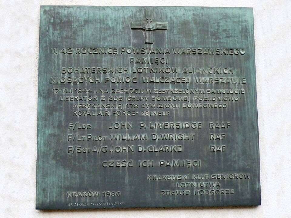 Zdjęcie ilustracyjne: A plaque commemorating RAF airmen, Kraków (Poland).jpg