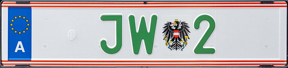 Zdjęcie ilustracyjne: DSC04954 JW-2 Austrian Vehicle Registration Plate, Justizwache, Electric, 2023-10.jpg