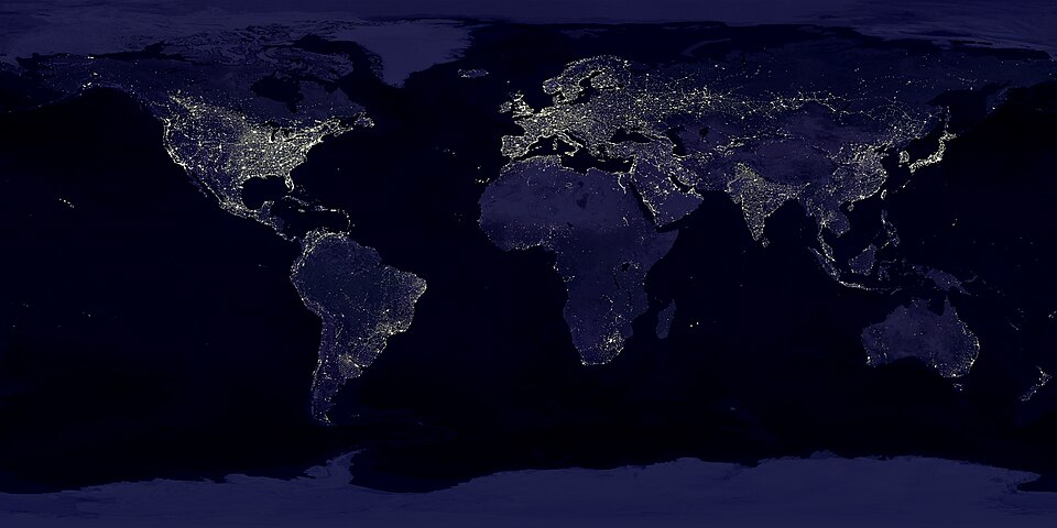 Zdjęcie ilustracyjne: Earth's City Lights by DMSP, 1994-1995 (large).jpg