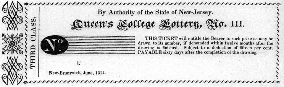 Zdjęcie ilustracyjne: Lottery ticket - Queen's College Lottery, New-Brunswick, New Jersey, USA, 1814.jpg