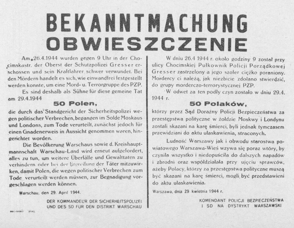 Zdjęcie ilustracyjne: German announcement General Government Poland 1944.jpg