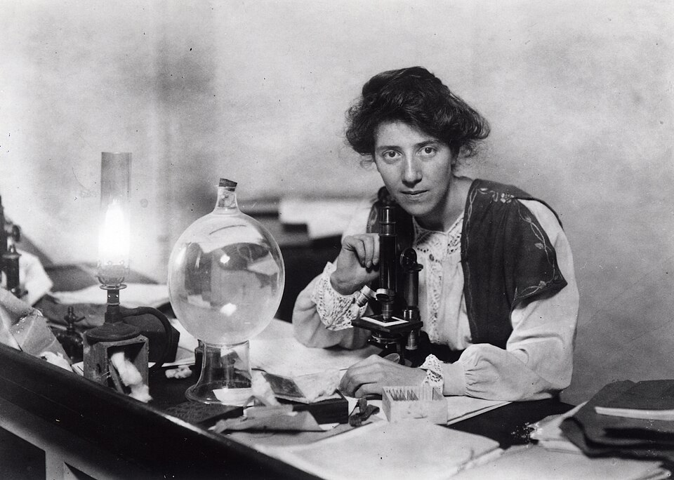 Zdjęcie ilustracyjne: Marie Stopes in her laboratory, 1904.jpg