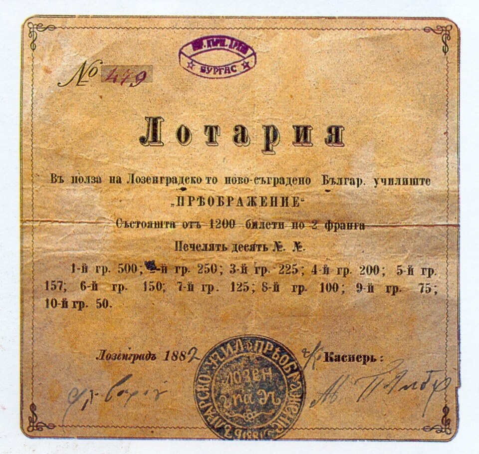 Zdjęcie ilustracyjne: Charity-lottery-card-Bulgarian-Lozengrad-school-1882.jpg