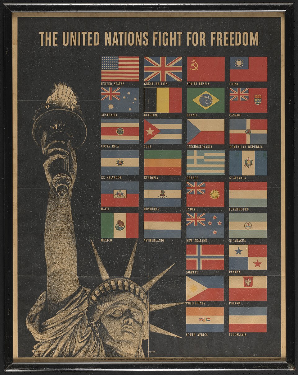 Zdjęcie ilustracyjne: "THE UNITED NATIONS FIGHT FOR FREEDOM" - "OWI Poster No. 19. Additional copies may be obtained upon request from the Division of Public Inquires, Office of War Information, Washington, D. C."- 49651767253 1286311f19 o.jpg